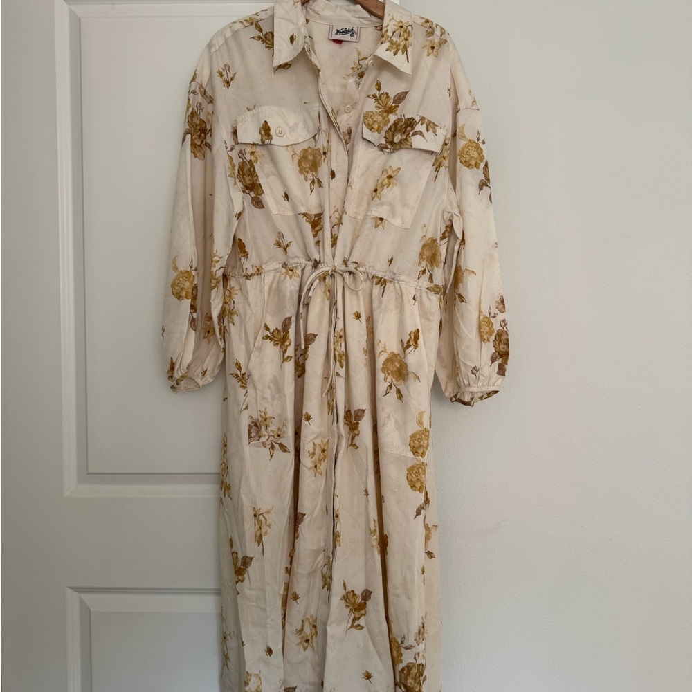NEW Woolrich x Target women’s yellow floral utility midi shirt dress size XL